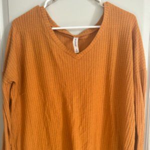 Women's Oversized Burnt Orange Long Sleeve Waffle Autumn Top
